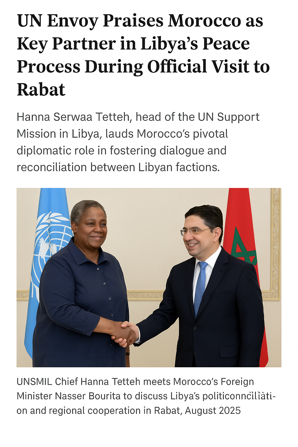 UN Representative Tetteh: ‘Morocco Is a Very Important Partner’ for Libya
